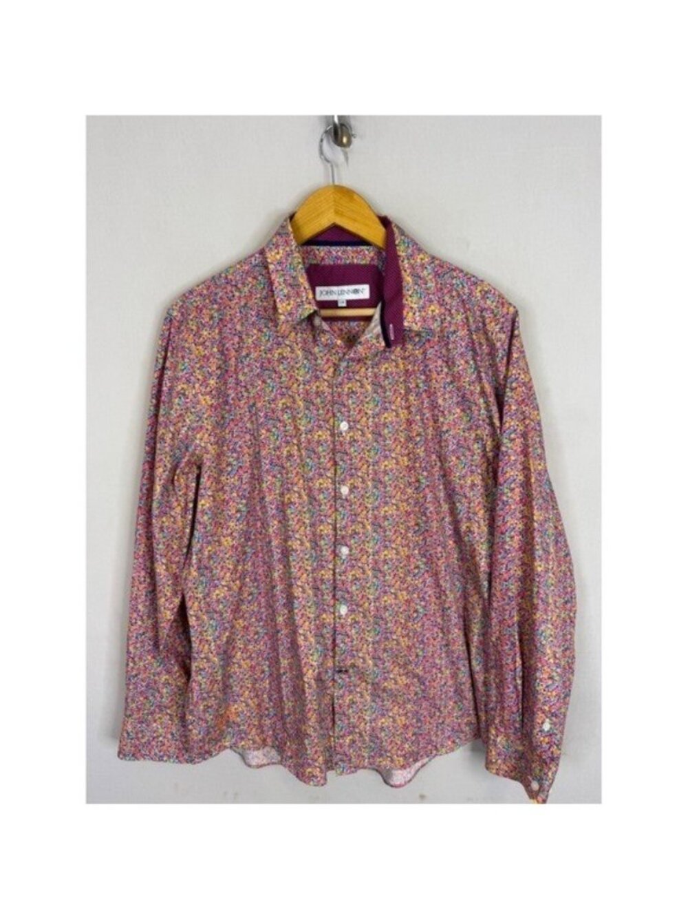 John Lennon Mens Large Floral Button Down Shirt Long Sleeve Cotton Multicolor